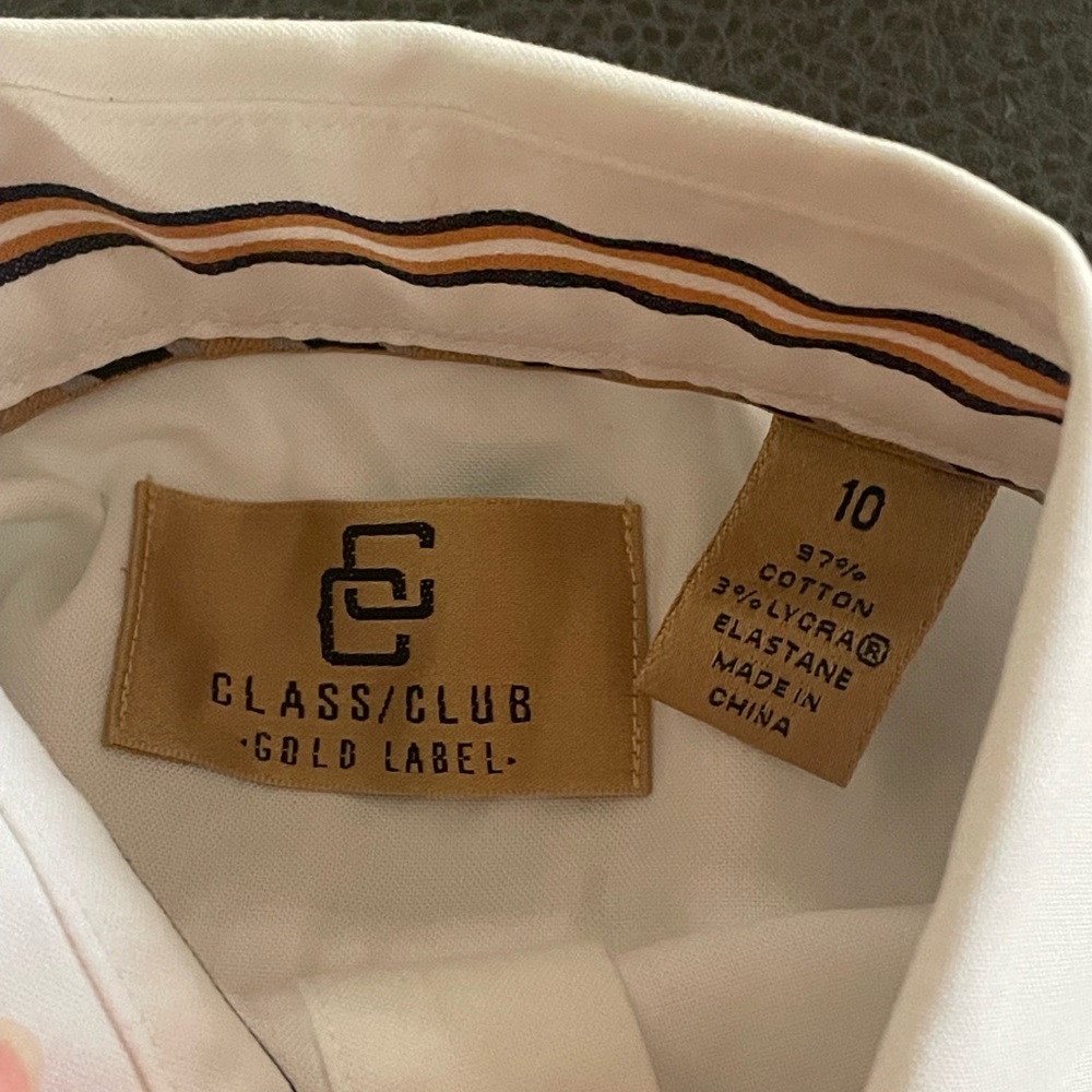 Youth Class Club Gold Label button down shirt white cotton Lycra size 10 pocket - Picture 10 of 10